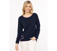 Rundhalspullover ZWILLINGSHERZ "Happy Face", Damen, Gr. S, marine, Strick, Obermaterial: 40% Wolle, 30% Viskose, 25% Polyamid, 5% Kaschmir, mehrfarbig, hüftbedeckend, Rundhals, Rollkante, Pullover Run