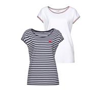 Rundhalsshirt AJC, Damen, Gr. 44/46, blau (marine, weiß), Jersey, Obermaterial: 100% Baumwolle, bestickt, geringelt, gestreift, unifarben, figurumspielend, Rundhals, angeschnitten angesetztes Bündchen
