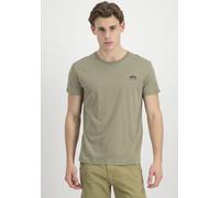 Rundhalsshirt ALPHA INDUSTRIES "Backprint T", Herren, Gr. L, grün (olive), Single Jersey, Obermaterial: 100% Baumwolle, bedruckt, regular fit normal, Rundhals, Shirts Rundhalsshirt, Baumwolle, regular