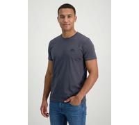 Rundhalsshirt ALPHA INDUSTRIES "Backprint T", Herren, Gr. S, grau (grauschwarz, schwarz), Single Jersey, Obermaterial: 100% Baumwolle, bedruckt, regular fit normal, Rundhals, Shirts Rundhalsshirt, Bau