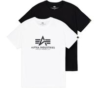 Rundhalsshirt ALPHA INDUSTRIES "Basic T 2 Pack", Herren, Gr. S, schwarz-weiß (schwarz, weiß), Single Jersey, Obermaterial: 100% Baumwolle, bedruckt, regular fit normal, Rundhals, Shirts Rundhalsshirt