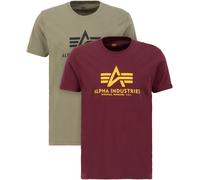 Rundhalsshirt ALPHA INDUSTRIES "Basic T 2 Pack", Herren, Gr. XL, bunt (olive, burgundy), Single Jersey, Obermaterial: 100% Baumwolle, bedruckt, regular fit normal, Rundhals, Shirts (11941333-XL) olive