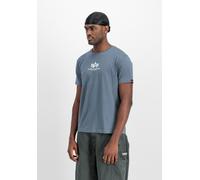 Rundhalsshirt ALPHA INDUSTRIES "Basic T ML", Herren, Gr. XXL, blau (denim blau), Single Jersey, Obermaterial: 100% Baumwolle, bedruckt, normal normal, Rundhals, gerader Abschluss, Shirts Rundhalsshirt