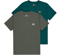 Rundhalsshirt ALPHA INDUSTRIES "Basic T Small Logo 2 Pack", Herren, Gr. 3XL, grün (schwarz olive, force grün), Single Jersey, Obermaterial: 100% Baumwolle, bedruckt, regular fit normal, Rundhals, Shir