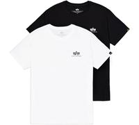 Rundhalsshirt ALPHA INDUSTRIES "Basic T Small Logo 2 Pack", Herren, Gr. S, schwarz-weiß (schwarz, weiß), Single Jersey, Obermaterial: 100% Baumwolle, bedruckt, regular fit normal, Rundhals, Shirts Run