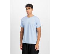 Rundhalsshirt ALPHA INDUSTRIES "BASIC T SMALL LOGO", Herren, Gr. 3XL, blau (artic blau), Single Jersey, Obermaterial: 100% Baumwolle, bedruckt, schmal normal, Rundhals, gerader Abschluss, Shirts Rundh