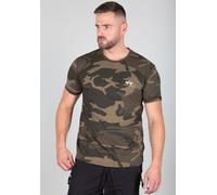 Rundhalsshirt ALPHA INDUSTRIES "BASIC T SMALL LOGO", Herren, Gr. 3XL, grün (olive camo), Single Jersey, Obermaterial: 100% Baumwolle, bedruckt, schmal normal, Rundhals, gerader Abschluss, Shirts Rundh