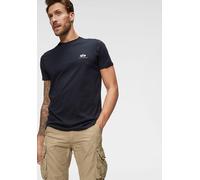 Rundhalsshirt ALPHA INDUSTRIES "BASIC T SMALL LOGO", Herren, Gr. L, blau (marine), Single Jersey, Obermaterial: 100% Baumwolle, bedruckt, schmal normal, Rundhals, eingesetzt gerader Abschluss, Shirts