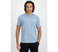 Rundhalsshirt ALPHA INDUSTRIES "BASIC T SMALL LOGO", Herren, Gr. L, bunt (grau blau), Single Jersey, Obermaterial: 100% Baumwolle, bedruckt, schmal normal, Rundhals, eingesetzt gerader Abschluss, Shir