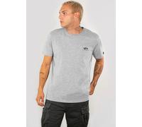 Rundhalsshirt ALPHA INDUSTRIES "BASIC T SMALL LOGO", Herren, Gr. L, grau (grau heather), Single Jersey, Obermaterial: 100% Baumwolle, bedruckt, meliert, schmal normal, Rundhals, gerader Abschluss, Shi