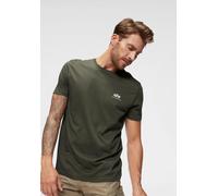 Rundhalsshirt ALPHA INDUSTRIES "BASIC T SMALL LOGO", Herren, Gr. L, grün (olivgrün), Single Jersey, Obermaterial: 100% Baumwolle, bedruckt, schmal normal, Rundhals, eingesetzt gerader Abschluss, Shirt