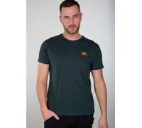 Rundhalsshirt ALPHA INDUSTRIES "BASIC T SMALL LOGO", Herren, Gr. M, blau (schwarz petrol), Single Jersey, Obermaterial: 100% Baumwolle, bedruckt, schmal normal, Rundhals, eingesetzt gerader Abschluss,