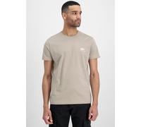 Rundhalsshirt ALPHA INDUSTRIES "BASIC T SMALL LOGO", Herren, Gr. S, beige (vintage sand), Single Jersey, Obermaterial: 100% Baumwolle, bedruckt, schmal normal, Rundhals, eingesetzt gerader Abschluss,