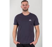 Rundhalsshirt ALPHA INDUSTRIES "BASIC T SMALL LOGO", Herren, Gr. S, grau (iron grau), Single Jersey, Obermaterial: 100% Baumwolle, bedruckt, schmal normal, Rundhals, eingesetzt gerader Abschluss, Shir