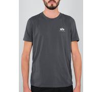 Rundhalsshirt ALPHA INDUSTRIES "BASIC T SMALL LOGO", Herren, Gr. XXL, grau (grauschwarz), Single Jersey, Obermaterial: 100% Baumwolle, bedruckt, schmal normal, Rundhals, eingesetzt gerader Abschluss,