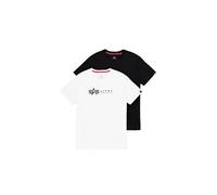 Rundhalsshirt ALPHA INDUSTRIES "Label T 2 Pack", Herren, Gr. L, schwarz-weiß (schwarz, weiß), Single Jersey, Obermaterial: 100% Baumwolle, unifarben, normal normal, Rundhals, gerader Abschluss, Shirts