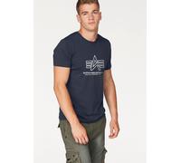 Rundhalsshirt ALPHA INDUSTRIES "Logo Print T", Herren, Gr. M, blau (navy), Single Jersey, Obermaterial: 100% Baumwolle, unifarben, regular fit normal, Rundhals, Shirts Rundhalsshirt (60196246-M) navy