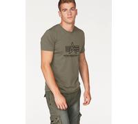 Rundhalsshirt ALPHA INDUSTRIES "Logo Print T", Herren, Gr. M, grün (schwarz olive), Single Jersey, Obermaterial: 100% Baumwolle, unifarben, regular fit normal, Rundhals, Shirts Rundhalsshirt (47943523