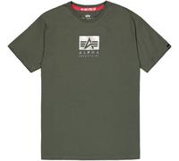 Rundhalsshirt ALPHA INDUSTRIES "Satin Logo T", Herren, Gr. S, grün (schwarz olive), Single Jersey, Obermaterial: 100% Baumwolle, bedruckt, regular fit normal, Rundhals, Shirts Rundhalsshirt (86404322-