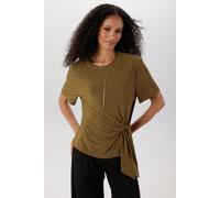 Rundhalsshirt ANISTON SELECTED, Damen, Gr. 48, senfgrün, Jersey, Obermaterial: 95% Polyester, 5% Elasthan, figurumspielend hüftlang, Rundhals, Shirts Rundhalsshirt, mit raffiniertem Knoten-Detail an d