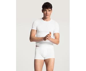 Rundhalsshirt CALIDA "Evolution", Herren, Gr. XL (56), weiß, Single Jersey, Obermaterial: 94% Baumwolle, 6% Elasthan, unifarben, Basic, figurbetont hüftbedeckend, Rundhals, Shirts Unterhemd, schmale P