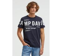 Rundhalsshirt CAMP DAVID, Damen, Gr. 4XL, blau, Single Jersey, Material: 95% Baumwolle, 5% Elasthan, bedruckt, regular fit normal, Rundhals, eingesetzt gerader Abschluss, Shirts Rundhalsshirt, mit Bau