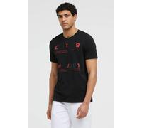 Camp David Herren T-Shirt Rundhals mit reflektierendem Frontprint, Regular Fit Kurzarm Shirt aus 95% Baumwolle 5% Elasthan Black, L