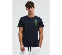 Rundhalsshirt CAMP DAVID, Herren, Gr. S, blau, Web, Material: 97% Baumwolle, 3% Elasthan, bedruckt, regular fit normal, Rundhals, eingesetzt gerader Abschluss, Shirts Rundhalsshirt (60840627-S) blau