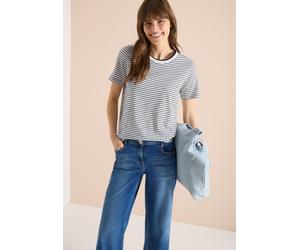 Rundhalsshirt CECIL, Damen, Gr. 3XL, schwarz, Web, 50% Baumwolle, 50% Modal, gestreift, comfort fit normal, Rundhals, abgesteppt, Shirts Rundhalsshirt, Jersey (72176627-XXXL) schwarz