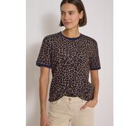 Rundhalsshirt CECIL, Damen, Gr. L (42), creamy mocha, Stoff, 49% Polyester, 44% Viskose, 7% Elasthan, comfort fit normal, Rundhals, Bündchen, Shirts Rundhalsshirt, mit Leomuster (90313419-L) creamy mo