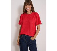 Rundhalsshirt CECIL, Damen, Gr. L (42), rot (flame rot melange), Stoff, 67% Viskose, 28% Polyester, 5% Elasthan, unifarben, comfort fit normal, Rundhals, abgesteppt, Shirts Rundhalsshirt, mit Elastikb