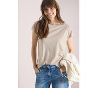 Rundhalsshirt CECIL, Damen, Gr. M (40), grain beige, Web, 50% Baumwolle, 50% Modal, unifarben, comfort fit normal, U-Boot-Ausschnitt, abgesteppt, Shirts Rundhalsshirt, mit Raffung (59844201-M) grain b