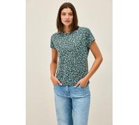 Rundhalsshirt CECIL, Damen, Gr. M (40), grün (ink grün), Stoff, 65% Polyester, 35% Viskose, gemustert, normal normal, Rundhals, Umschlagbund, Shirts Rundhalsshirt, mit grafischem Muster (72944845-M) i