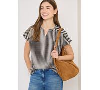 Rundhalsshirt CECIL, Damen, Gr. M (40), macchiato braun, Web, 42% Baumwolle, 42% Polyester, 14% Viskose, 2% Elasthan, gestreift, comfort fit normal, V-Ausschnitt, abgesteppt, Shirts Rundhalsshirt, im