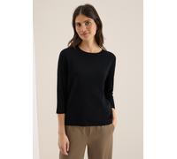 Rundhalsshirt CECIL, Damen, Gr. M (40), schwarz, Web, 95% Baumwolle, 5% Elasthan, unifarben, normal normal, Rundhals, abgesteppt, Shirts Rundhalsshirt, aus Baumwolle mit Stretchante (11172656-M) schwa