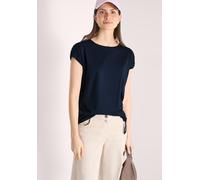 Rundhalsshirt CECIL, Damen, Gr. M (40), universal blau, Web, 50% Baumwolle, 50% Modal, unifarben, comfort fit normal, U-Boot-Ausschnitt, abgesteppt, Shirts Rundhalsshirt, mit Raffung (72014469-M) univ