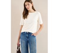 Rundhalsshirt CECIL, Damen, Gr. M (40), vanilleweiß, Jersey, Obermaterial: 100% Baumwolle, gestreift, normal hüftbedeckend, Rundhals, Shirts Rundhalsshirt, Sommershirt im Streifen-Look (31974318-M) va