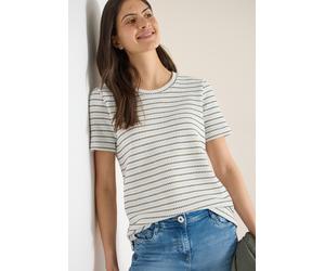 Rundhalsshirt CECIL, Damen, Gr. M (40), weiß (vanilleweiß), Web, 55% Baumwolle, 45% Polyester, gestreift, comfort fit normal, Rundhals, abgesteppt, Shirts Rundhalsshirt, Rundhalsausschnitt (62917337-M