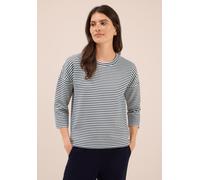 Rundhalsshirt CECIL, Damen, Gr. S (38), blau (urban dunkelblau), Web, 55% Baumwolle, 32% Polyester, 10% Viskose, 3% Elasthan, gestreift, normal normal, Rundhals, abgesteppt, Shirts Rundhalsshirt, mit