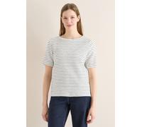 Rundhalsshirt CECIL, Damen, Gr. S (38), vanilleweiß, Web, 92% Baumwolle, 5% Polyester, 3% Elasthan, gestreift, comfort fit normal, U-Boot-Ausschnitt, abgesteppt, Shirts Rundhalsshirt, mit U-Boot-Aussc