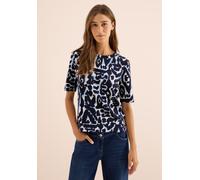 Rundhalsshirt CECIL, Damen, Gr. XL (44), blau (urban dunkelblau), Stoff, 49% Polyester, 44% Viskose, 7% Elasthan, gemustert, normal normal, Rundhals, abgesteppt, Shirts Rundhalsshirt, mit grafischem M