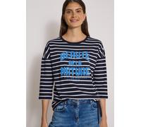 Rundhalsshirt CECIL, Damen, Gr. XL (44), blau (urban dunkelblau), Web, 100% Baumwolle, gestreift, normal normal, Rundhals, abgesteppt, Shirts Rundhalsshirt, mit Streifenmuster (23886653-XL) urban dunk