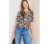 Rundhalsshirt CECIL, Damen, Gr. XL (44), bunt (macchiato braun), Jersey, Obermaterial: 65% Polyester, 35% Viskose, geblümt, gemustert, normal hüftbedeckend, Rundhals, Shirts Rundhalsshirt, Ausbrenner