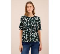 Rundhalsshirt CECIL, Damen, Gr. XL (44), grün (ink grün), Stoff, 49% Polyester, 44% Viskose, 7% Elasthan, gemustert, normal normal, Rundhals, abgesteppt, Shirts Rundhalsshirt, mit grafischem Muster (4