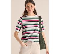 Rundhalsshirt CECIL, Damen, Gr. XL (44), khaki, Web, 100% Baumwolle, gestreift, comfort fit normal, U-Boot-Ausschnitt, abgesteppt, Shirts Rundhalsshirt, aus reiner Baumwolle (58858843-XL) khaki