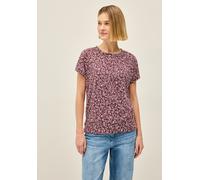 Rundhalsshirt CECIL, Damen, Gr. XL (44), rot (mulberry rot), Stoff, 65% Polyester, 35% Viskose, gemustert, normal normal, Rundhals, Umschlagbund, Shirts Rundhalsshirt, mit grafischem Muster (17295746-