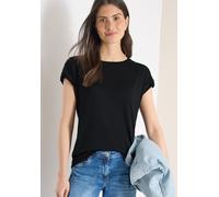 Rundhalsshirt CECIL, Damen, Gr. XL (44), schwarz, Web, 50% Baumwolle, 50% Modal, unifarben, comfort fit normal, U-Boot-Ausschnitt, abgesteppt, Shirts Rundhalsshirt, mit Raffung (39821565-XL) schwarz
