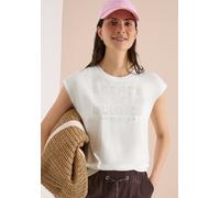 Rundhalsshirt CECIL, Damen, Gr. XL (44), weiß (vanilleweiß), Web, 50% Baumwolle, 50% Modal, bedruckt, comfort fit normal, Rundhals, normaler Saum, Shirts Rundhalsshirt, mit Wording (29272803-XL) vanil