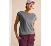 Rundhalsshirt CECIL, Damen, Gr. XS (36), graphite light grau, Web, 50% Baumwolle, 50% Modal, unifarben, comfort fit normal, U-Boot-Ausschnitt, abgesteppt, Shirts Rundhalsshirt, mit Raffung (77004461-X