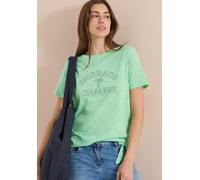 Cecil Damen Shirt Ausbrenner-Look mit Wording, Grün (juicy lime), Größe XS